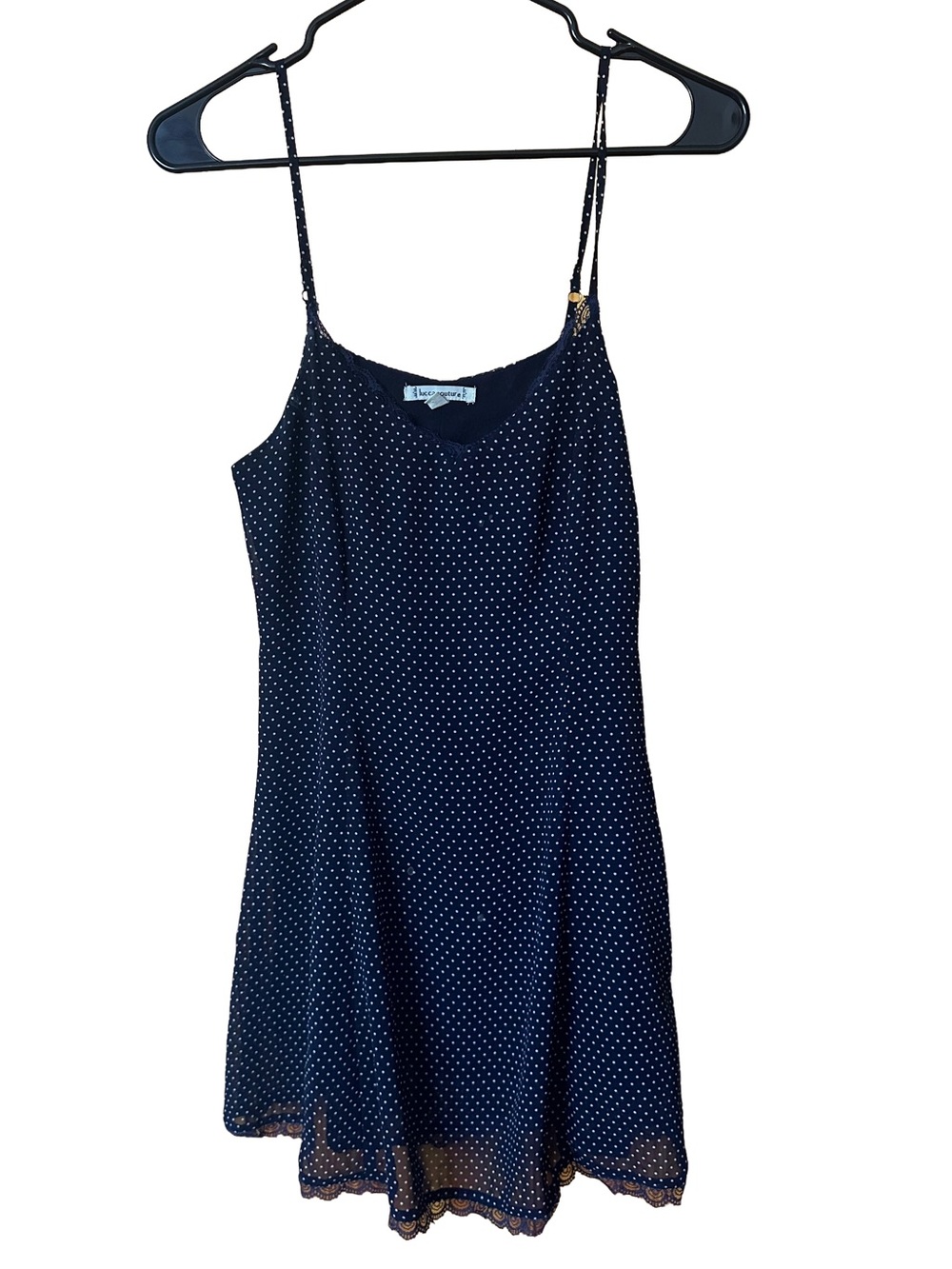 Lucca Couture Navy Polka Dot Slip Dress with Lace Hem